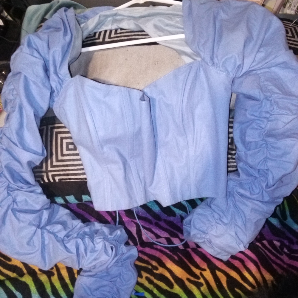 Guizio Baby Blue Women's Ruched Sleeve Corset Top